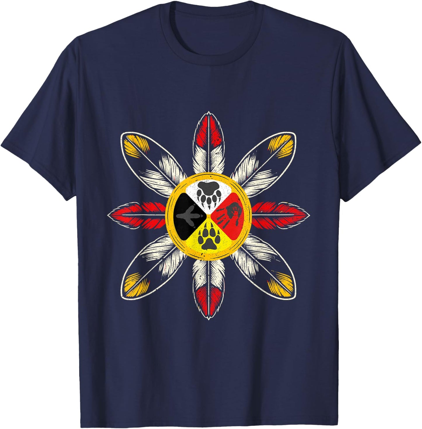 Medicine Wheel Native American Native Animals Spirit , Black, S T-Shirt - T-Shirt | Navy