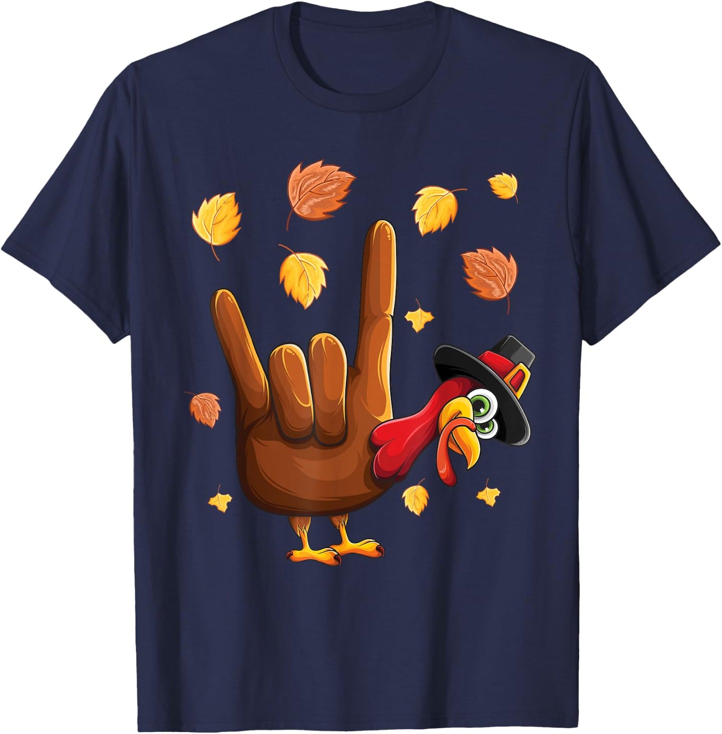 ASL Tukey American Sign Language I Love You Thanksgiving T-Shirt - T-Shirt | Navy