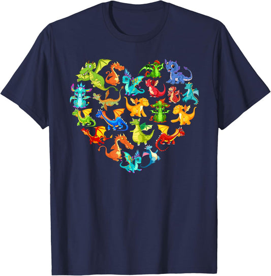 Dragon Lover Heart , Girls, Kids. Dragon , black T-Shirt - T-Shirt | Navy