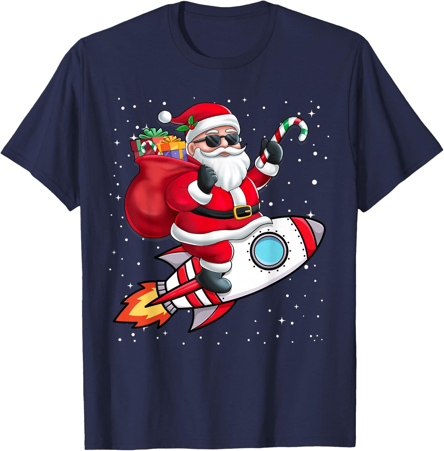 Santa Claus Riding A Space Rocket Christmas Boy Girl Kids T-Shirt - T-Shirt | Navy