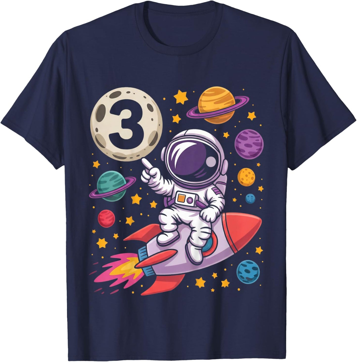 Kids 3rd Birthday Astronaut Galaxy Space 3 Three Birthday Boy T-Shirt - T-Shirt | Navy