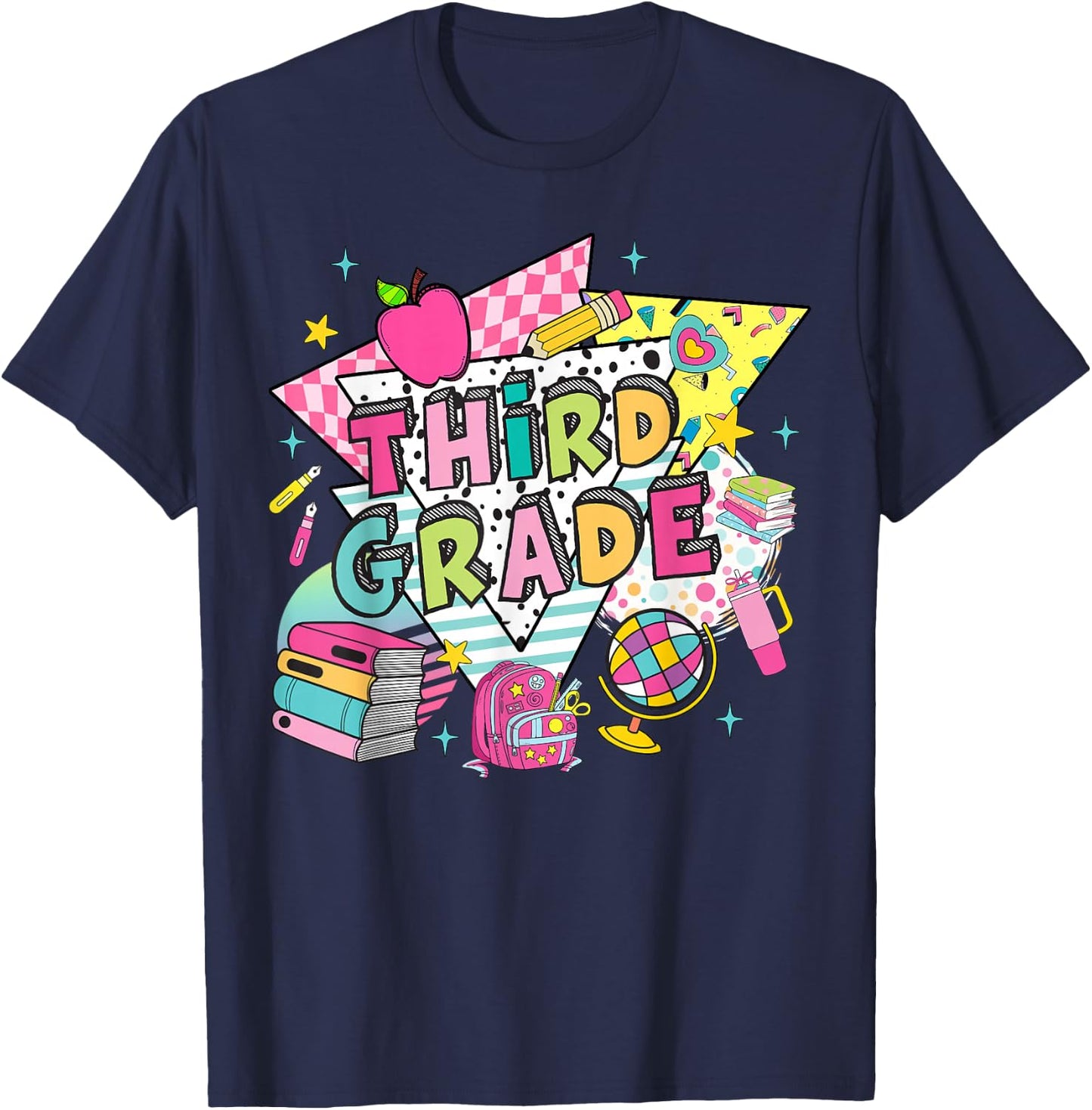 Third Grade Teachers Students Retro 90s Back To School T-Shirt - T-Shirt | Navy