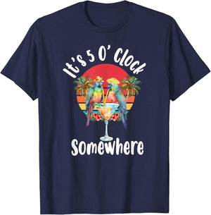 Parrots Drinking Margarita It's 5 O'clock Somewhere T-Shirt - T-Shirt | Navy