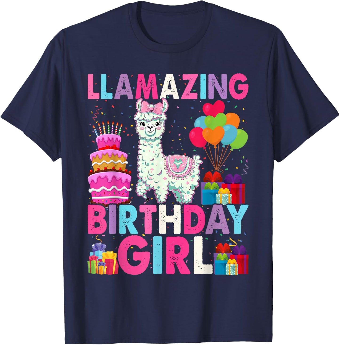 Llama Birthday Girl Llamazing Birthday Alpaca Llama Girl T-Shirt - T-Shirt | Navy