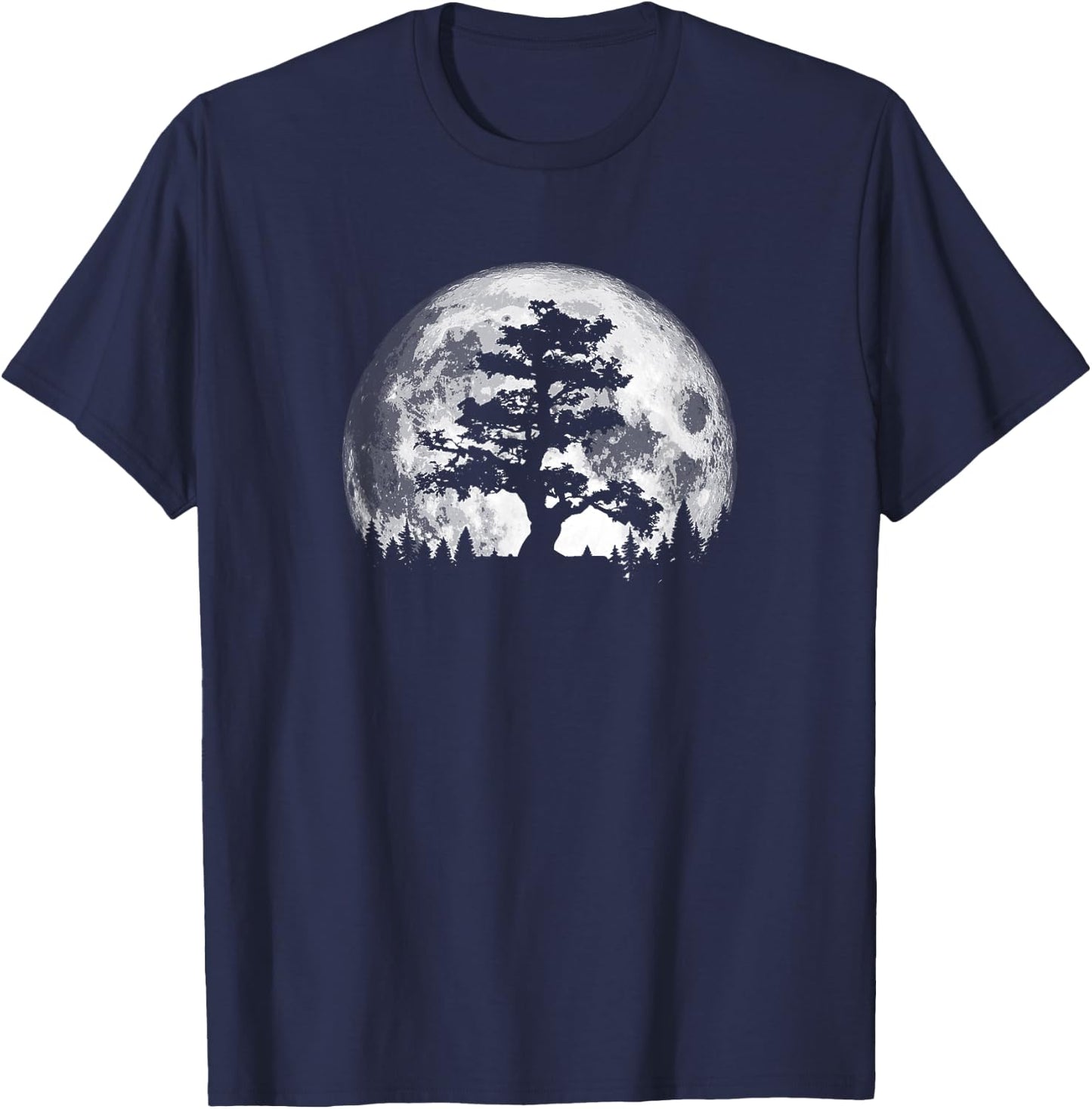 Retro full moon and minimalist pine tree vintage graphic T-Shirt - T-Shirt | Navy