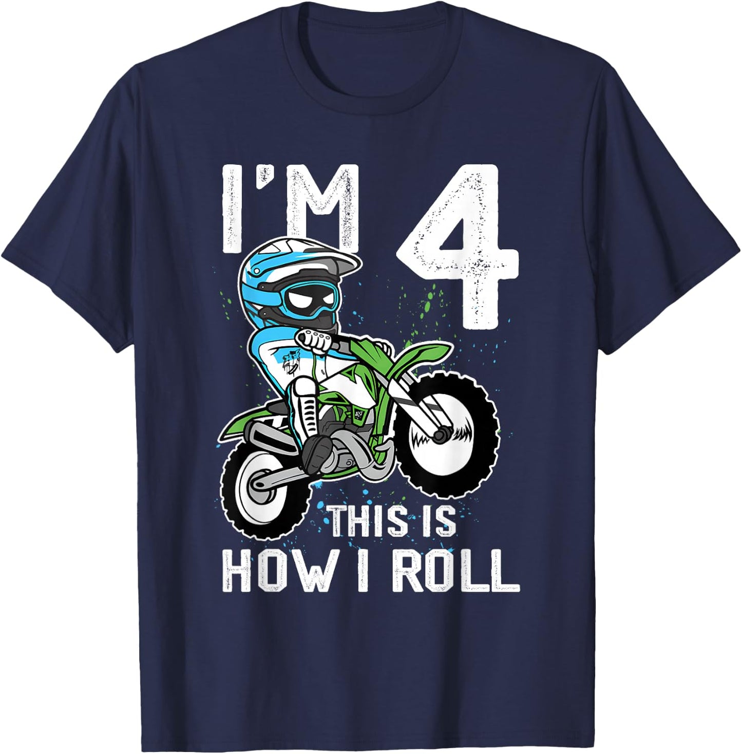4th Birthday Motorcycle Dirt Bike Birthday 4 Year Old Boy T-Shirt - T-Shirt | Navy