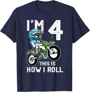 4th Birthday Motorcycle Dirt Bike Birthday 4 Year Old Boy T-Shirt - T-Shirt | Navy