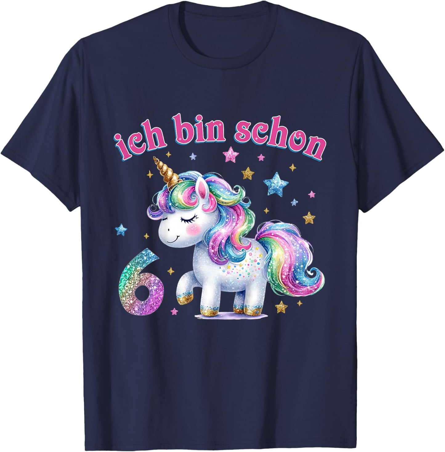 Children's 6th Birthday Girl Gifts 6 Years Old Unicorn Decorative , black T-Shirt - T-Shirt | Navy