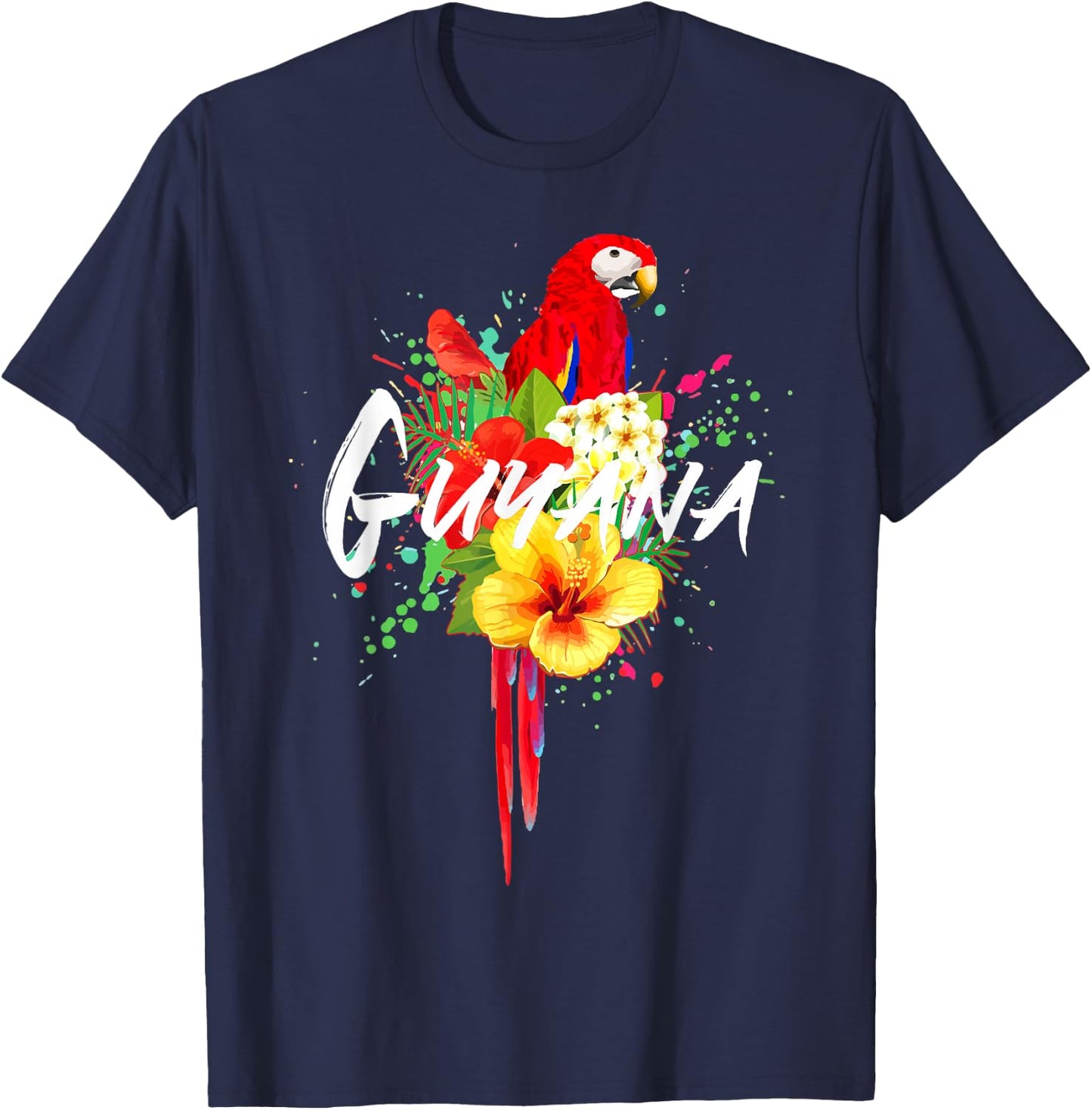 Guyana Parrot Tropical Plants Guyanese Souvenir Vintage T-Shirt - T-Shirt | Navy
