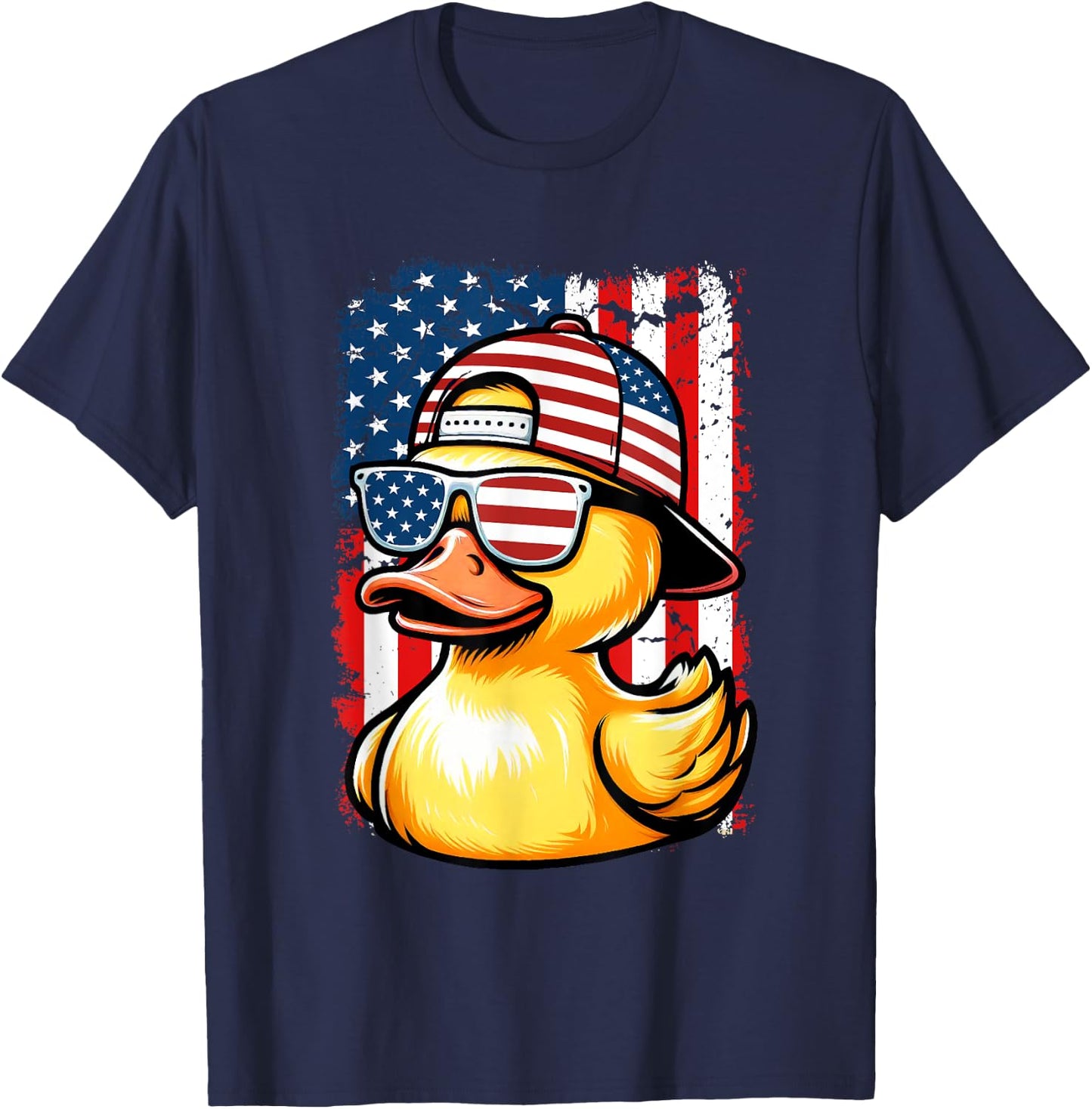 Rubber Duck American Flag 4th Of July Funny Sunglasses Duck Women Kids Men T-Shirt - T-Shirt | Navy
