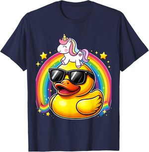 Unicorn Riding Rubber Duck Boys Girls Men Women Kids Teens T-Shirt - T-Shirt | Navy