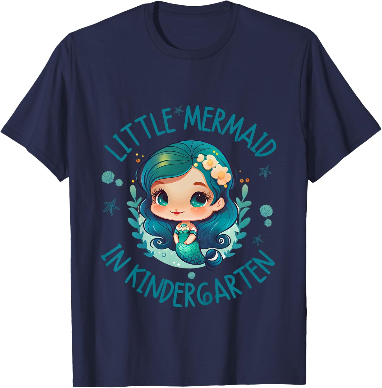Kids Cute Kindergarten Girls Little Mermaid In Kindergarten T-Shirt - T-Shirt | Navy