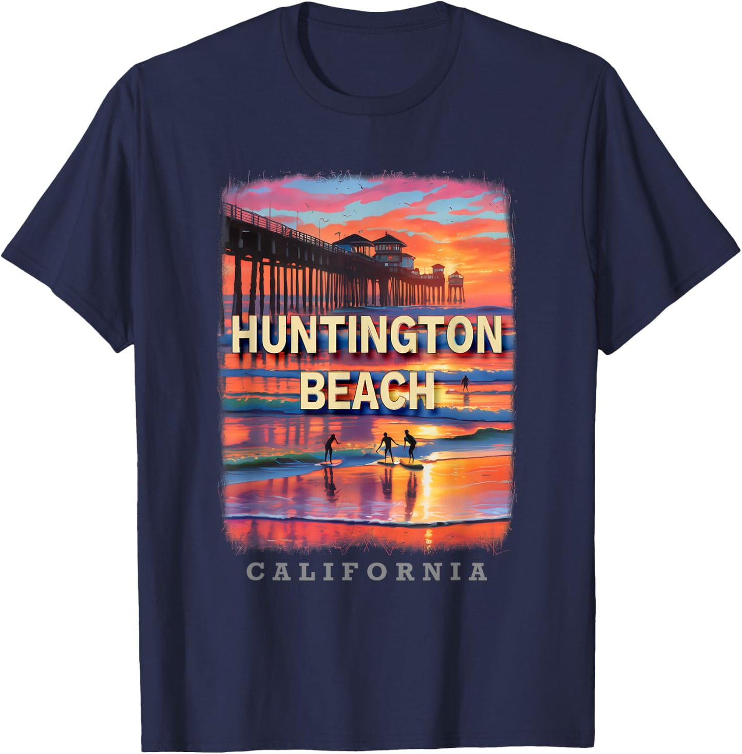 Huntington Beach California CA Surfing Paradise SD883 T-Shirt - T-Shirt | Navy