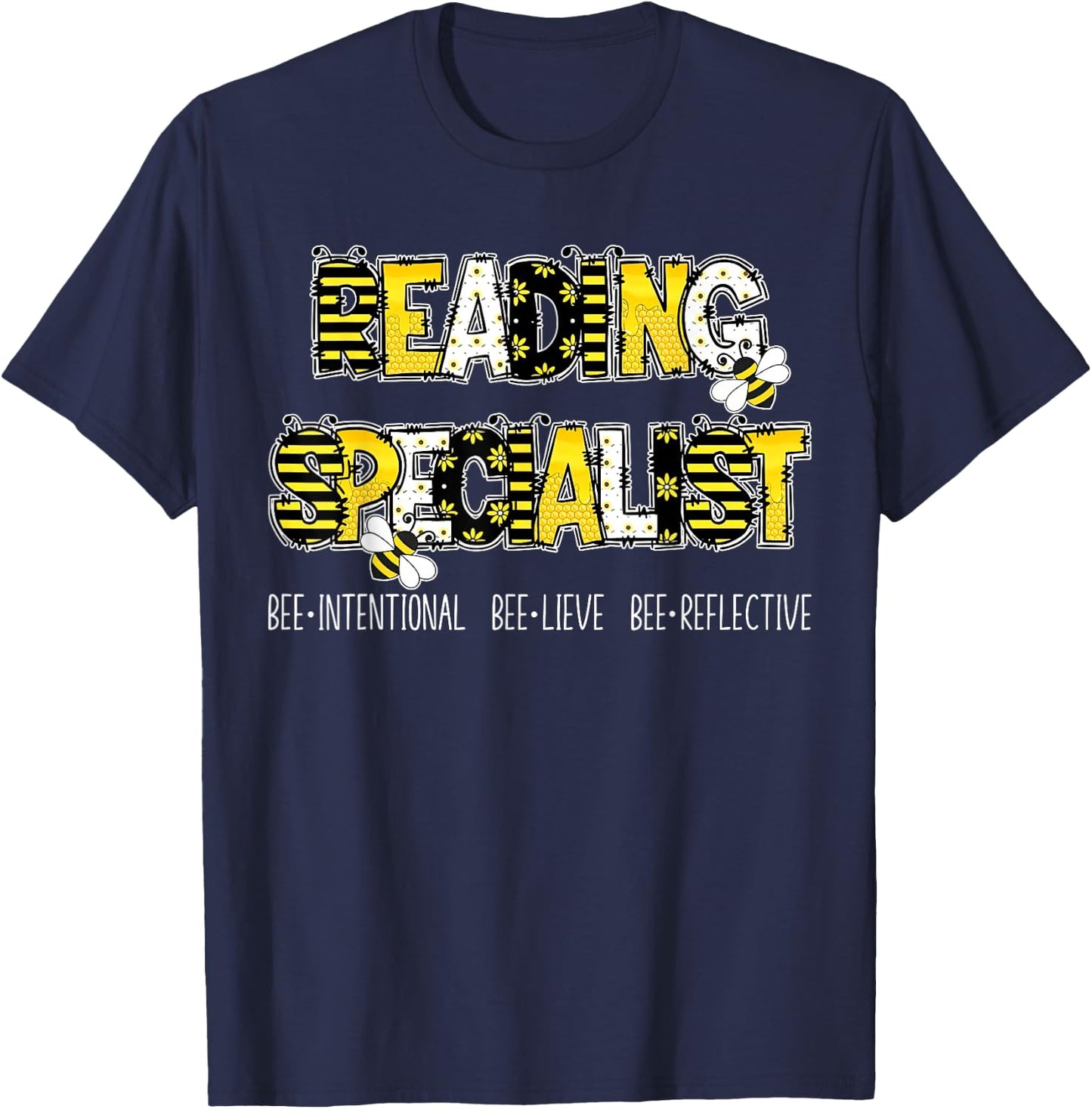 Retro Reading Specialist Bee Reading Interventionist Squad T-Shirt - T-Shirt | Navy