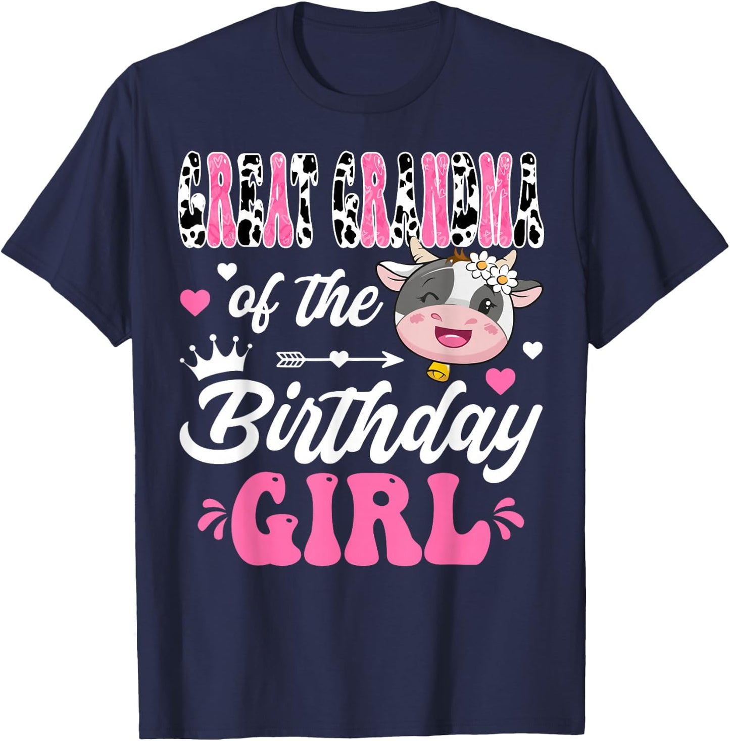 Great Grandma Of The Birthday Girl Cute Cow 1St Birthday T-Shirt - T-Shirt | Navy