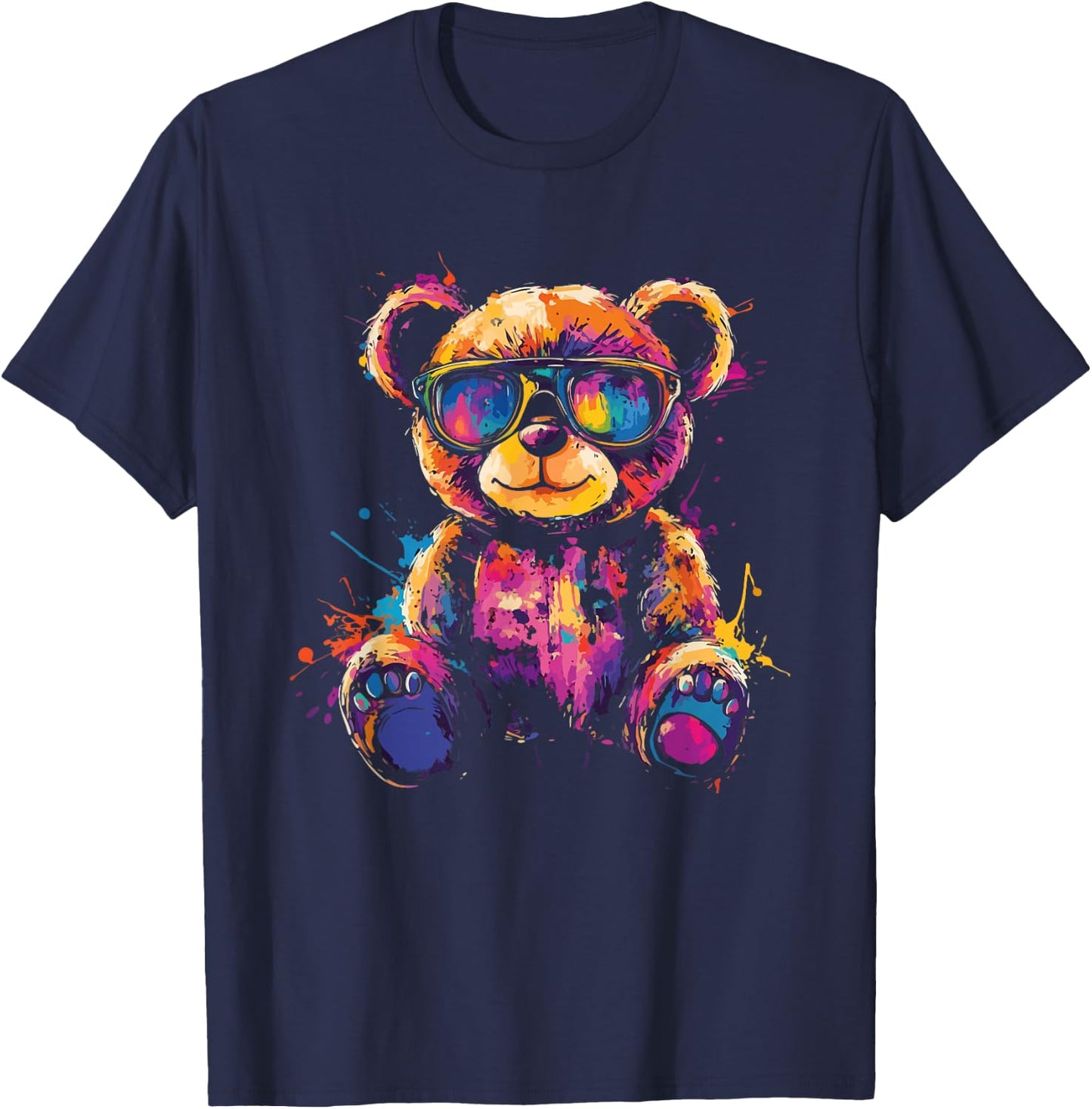 Cool Colourful Bear with Sunglasses , black T-Shirt - T-Shirt | Navy
