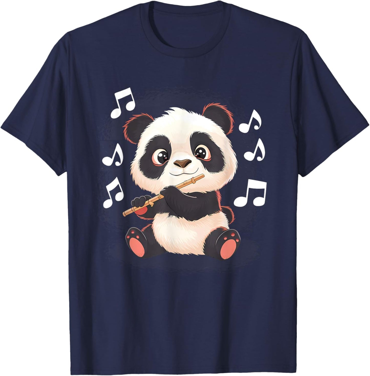 Panda Playing Flute T-Shirt - T-Shirt | Navy