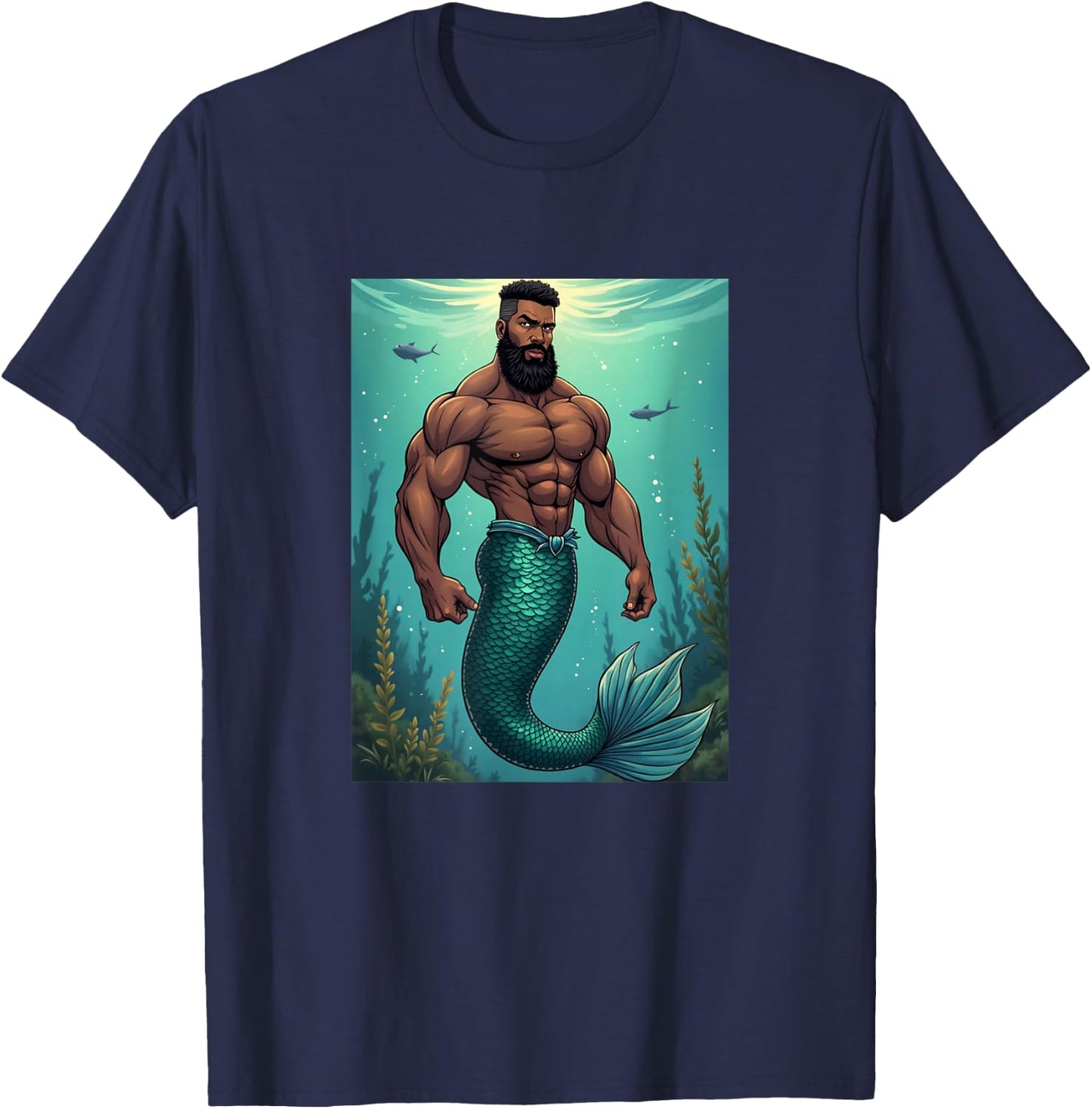 LGBTQ Transgender Gay Muscle African Mermaid Gay Merman T-Shirt - T-Shirt | Navy