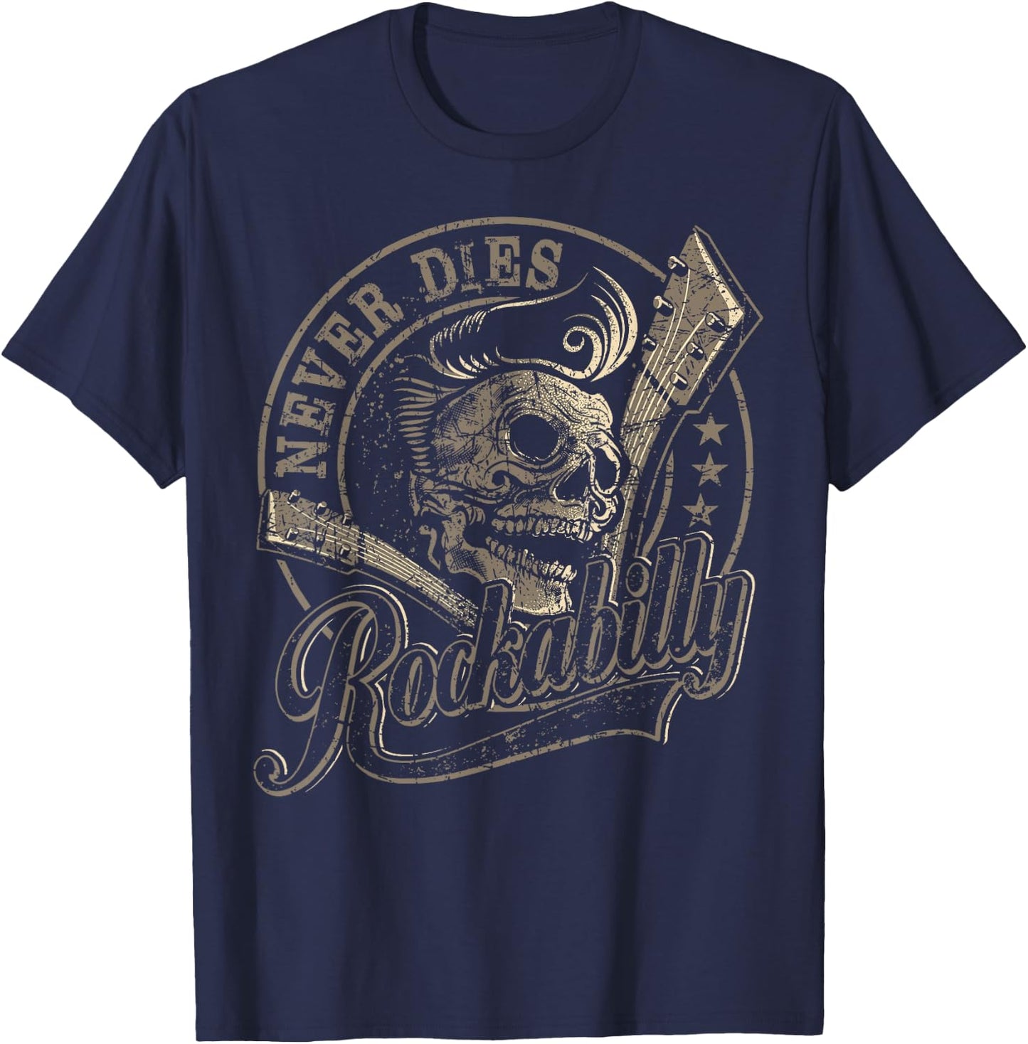 Rockabilly Skull Guitar print - Gift Rockstars - Biker T-Shirt - T-Shirt | Navy
