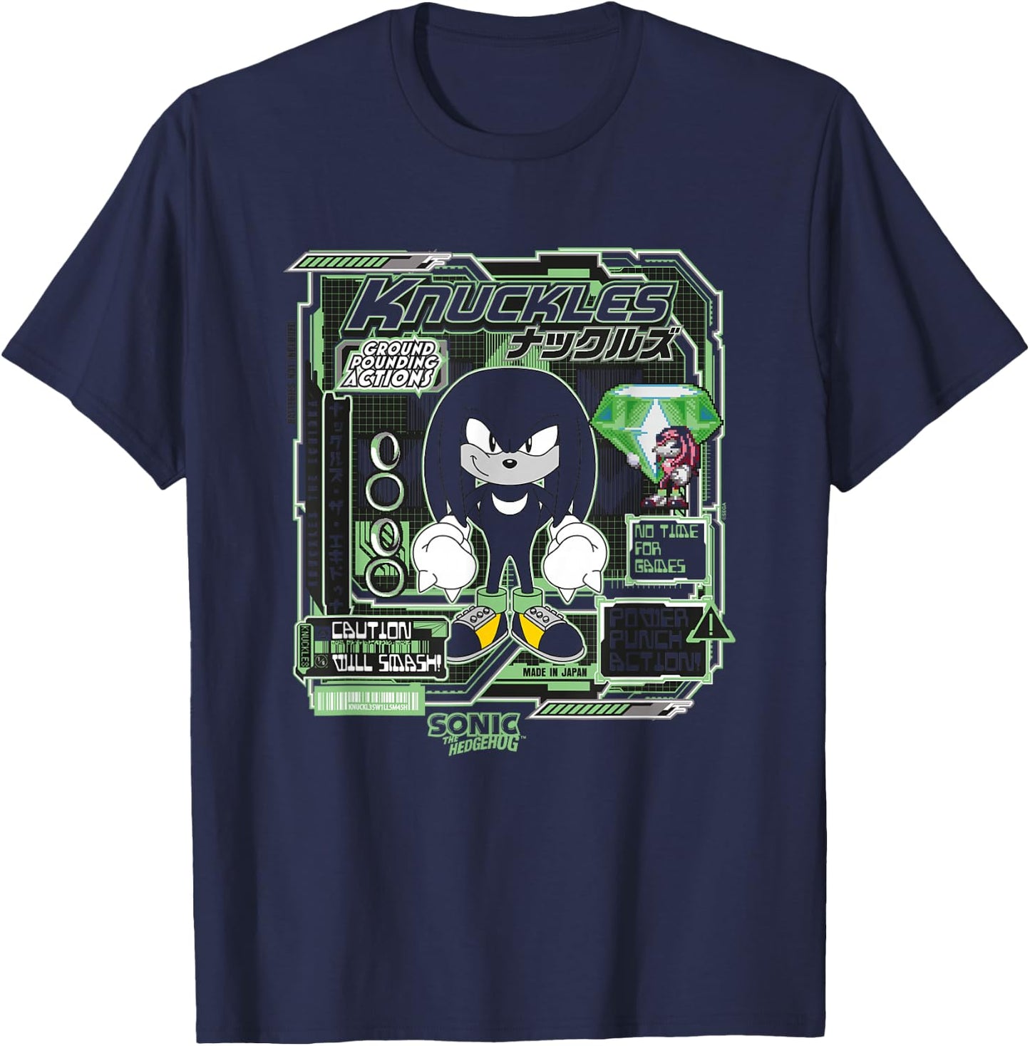 Sonic The Hedgehog Knuckles Vintage Kanji Poster T-Shirt - T-Shirt | Navy