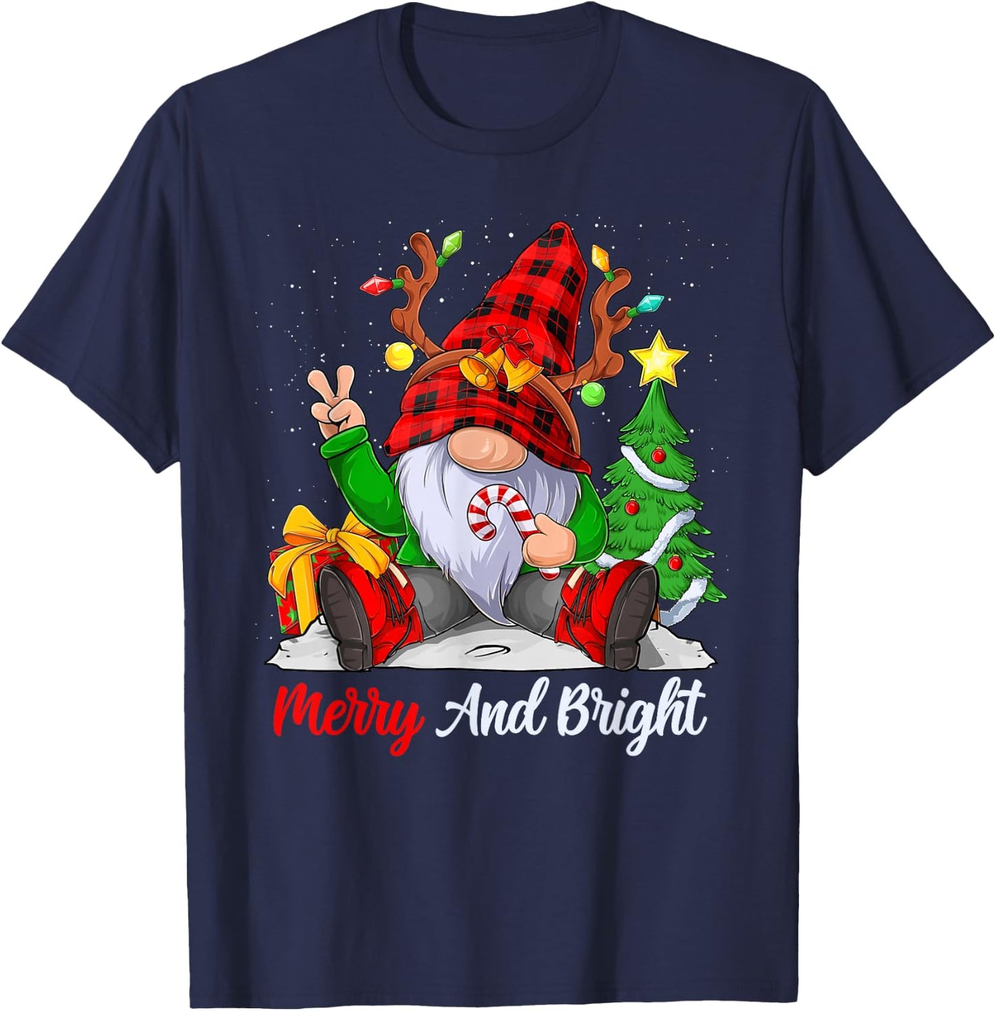 Merry and bright christmas gnome family pajamas matching T-Shirt - T-Shirt | Navy