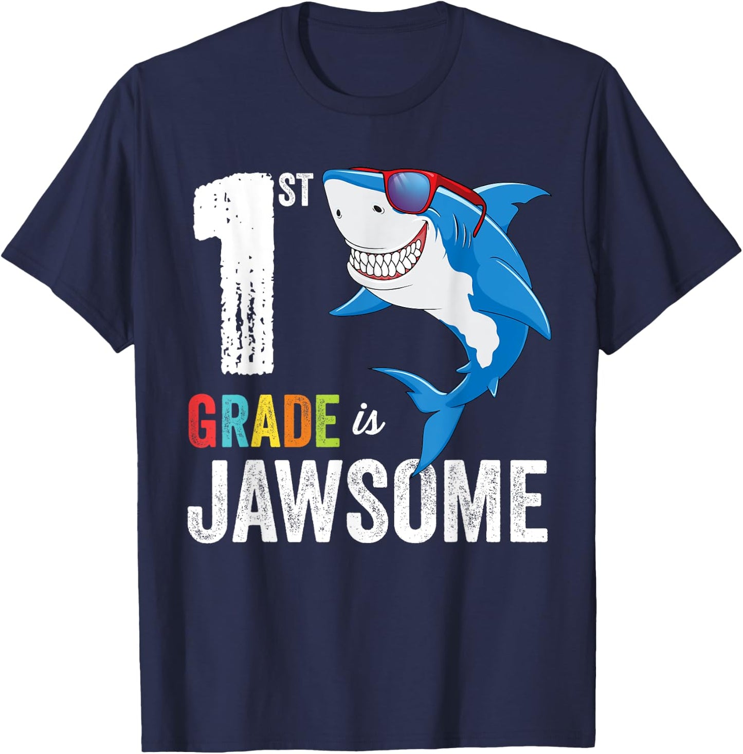 First Grade Shirt Boys Girls Shark First Day of School T-Shirt - T-Shirt | Navy