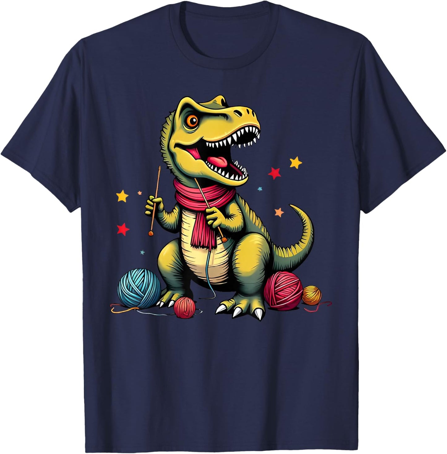 Cute Crochet Yarn Dinosaur T Rex Knitting Crochet T-Shirt - T-Shirt | Navy