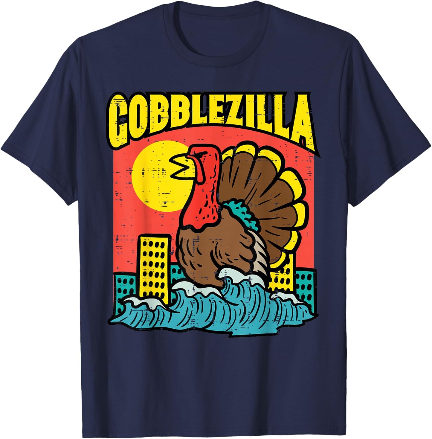 Thanksgiving Gobblezilla Vintage Turkey Day Men Women Kids T-Shirt - T-Shirt | Navy