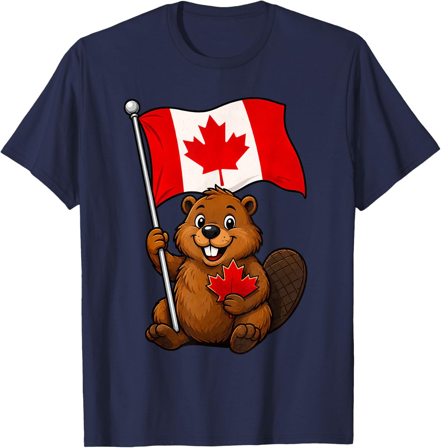 Cute Beaver Flag Patriotic Maple Leaf Canada Day Canadian T-Shirt - T-Shirt | Navy