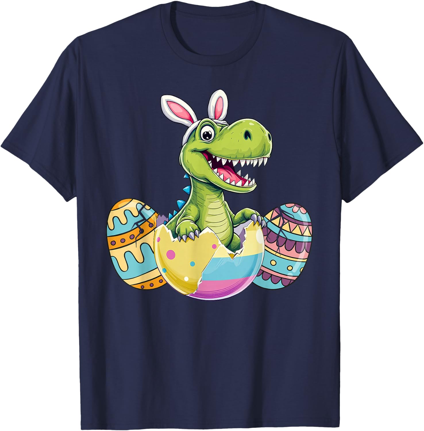 Happy Easter Dinosaur Bunny Ears Egg T Rex Kids Boys T-Shirt - T-Shirt | Navy