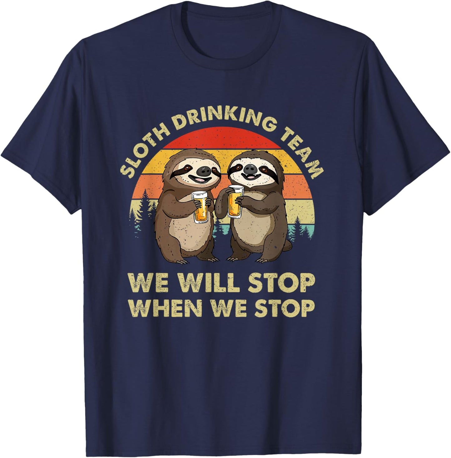 Funny Beer Drunk Sloth Drinking Team Men Women Beer Lover T-Shirt - T-Shirt | Navy