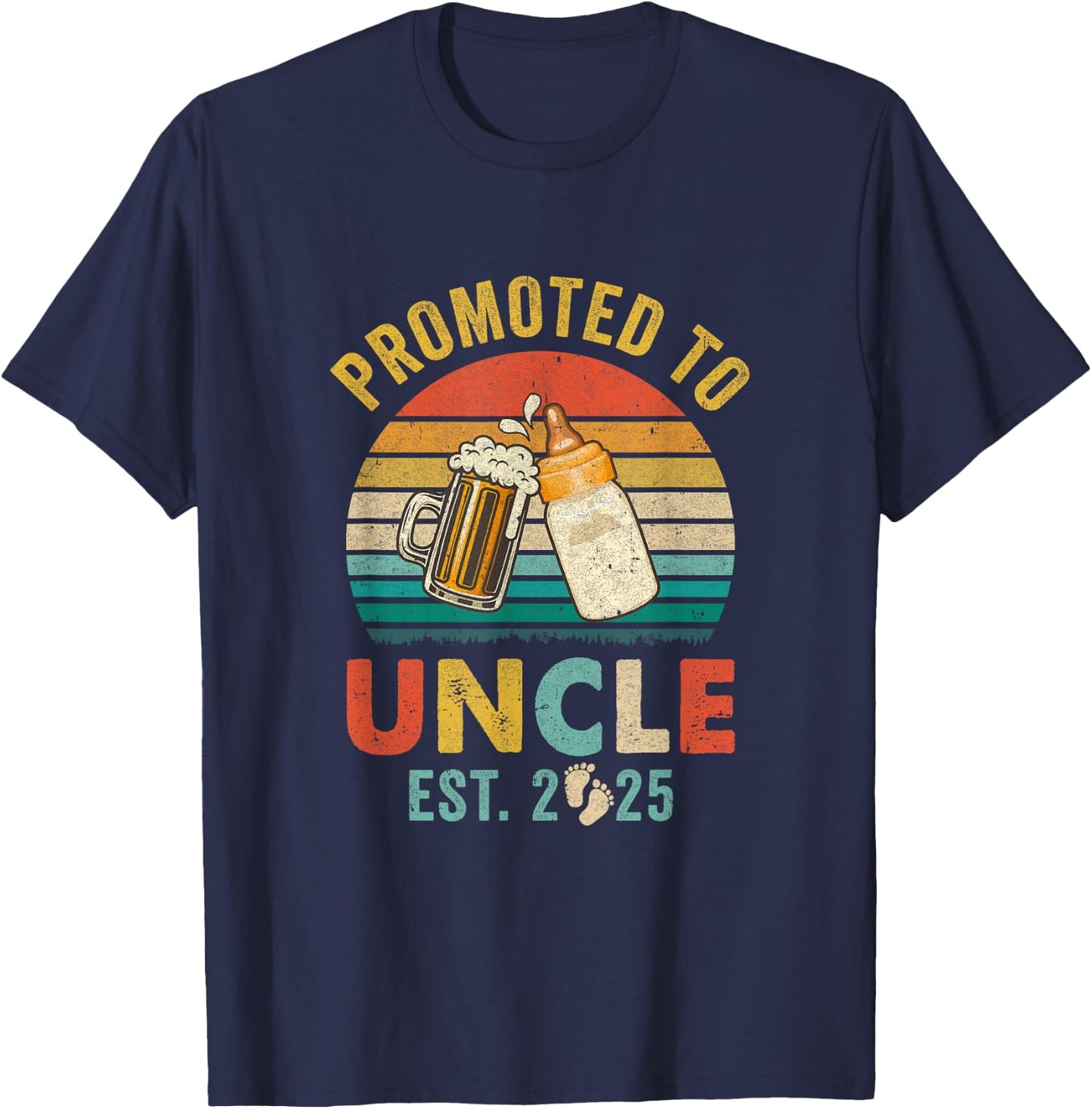 Promoted To Uncle Est 2025 Vintage New Uncle Fathers Day T-Shirt - T-Shirt | Navy