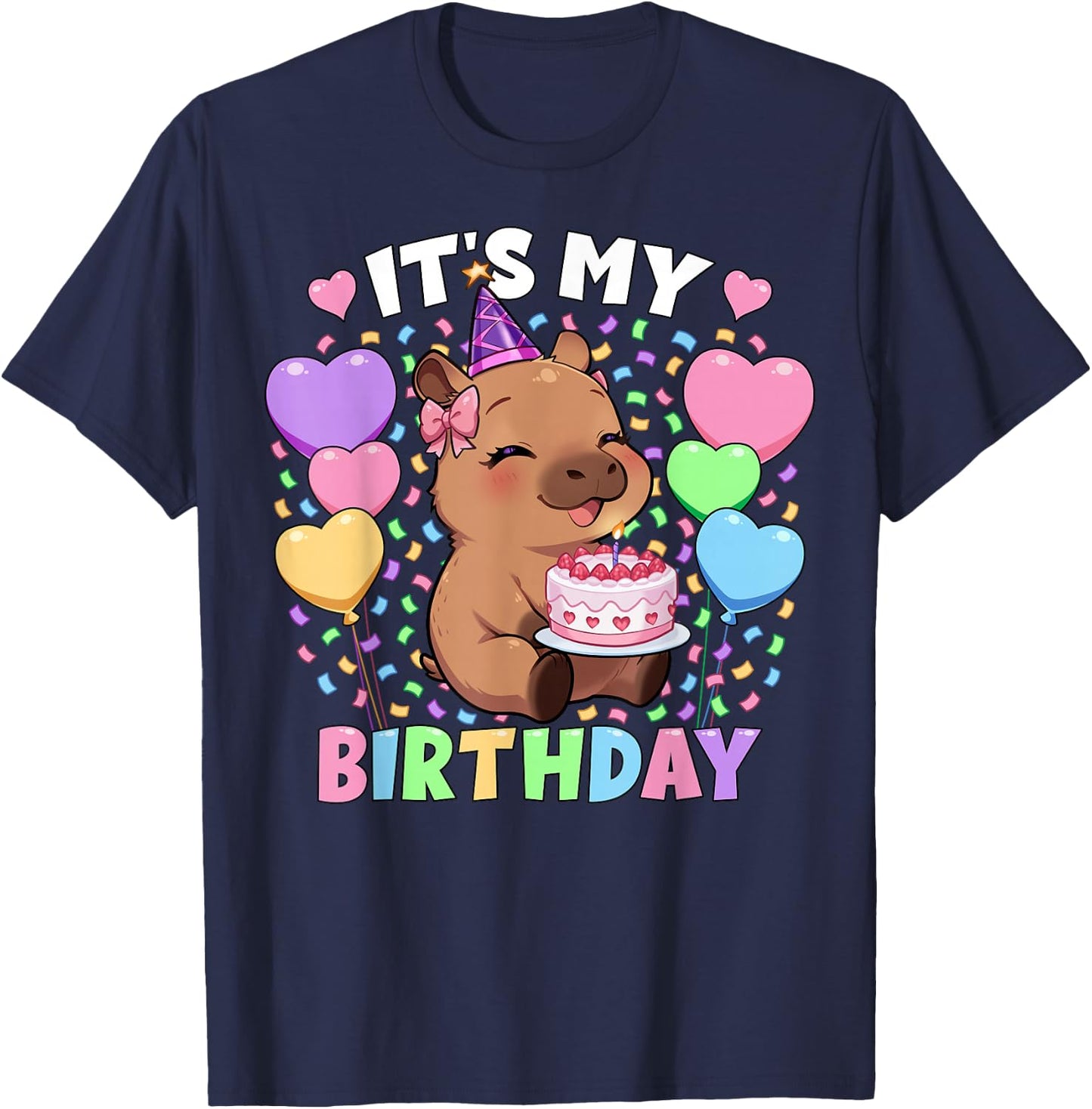 Capybara Birthday Shirt | It's My Birthday Capybara Girls T-Shirt - T-Shirt | Navy