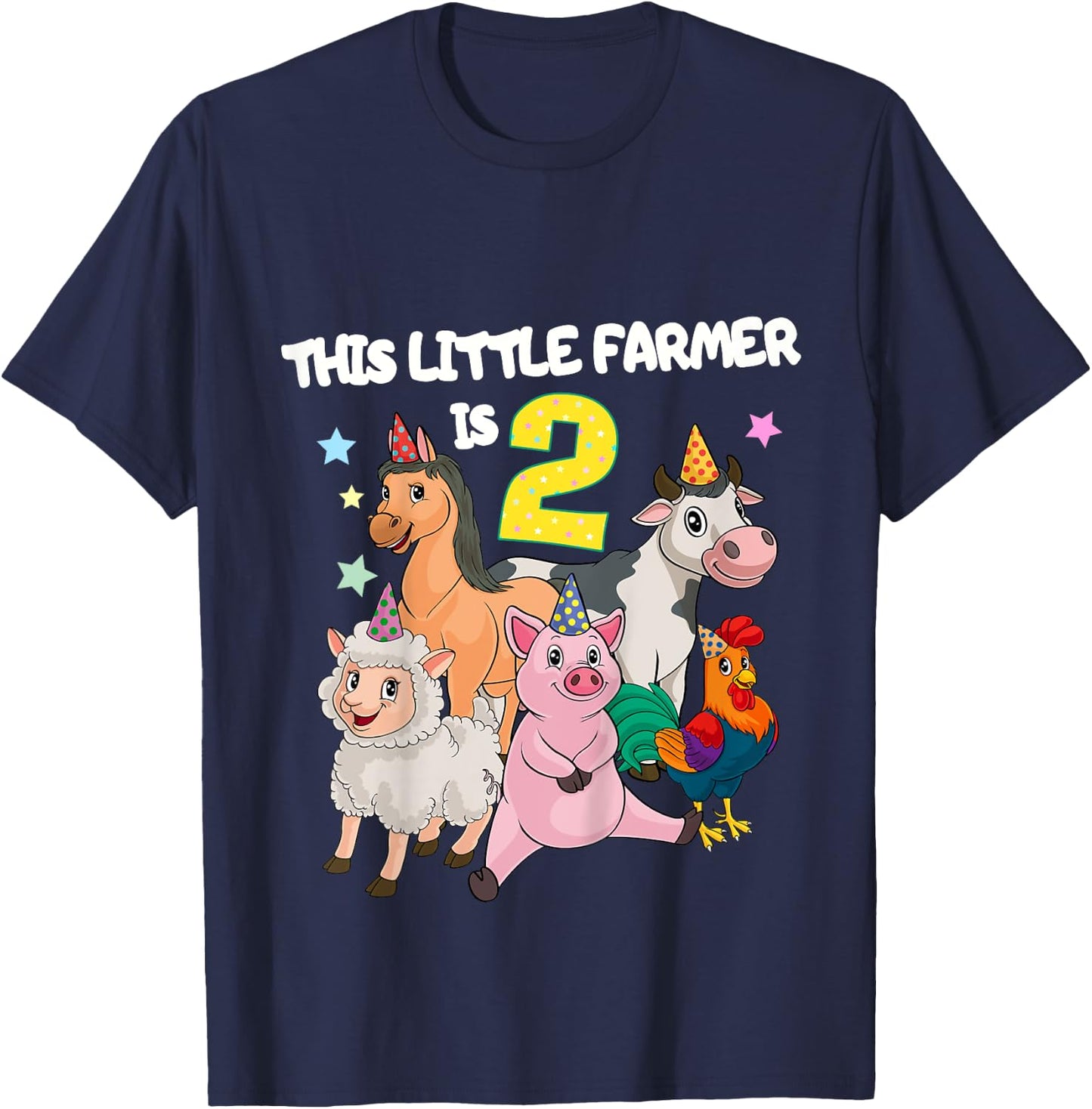 Kids Farm 2 Year Old Birthday Outfit Boy Tractor 2nd Birthday T-Shirt - T-Shirt | Navy