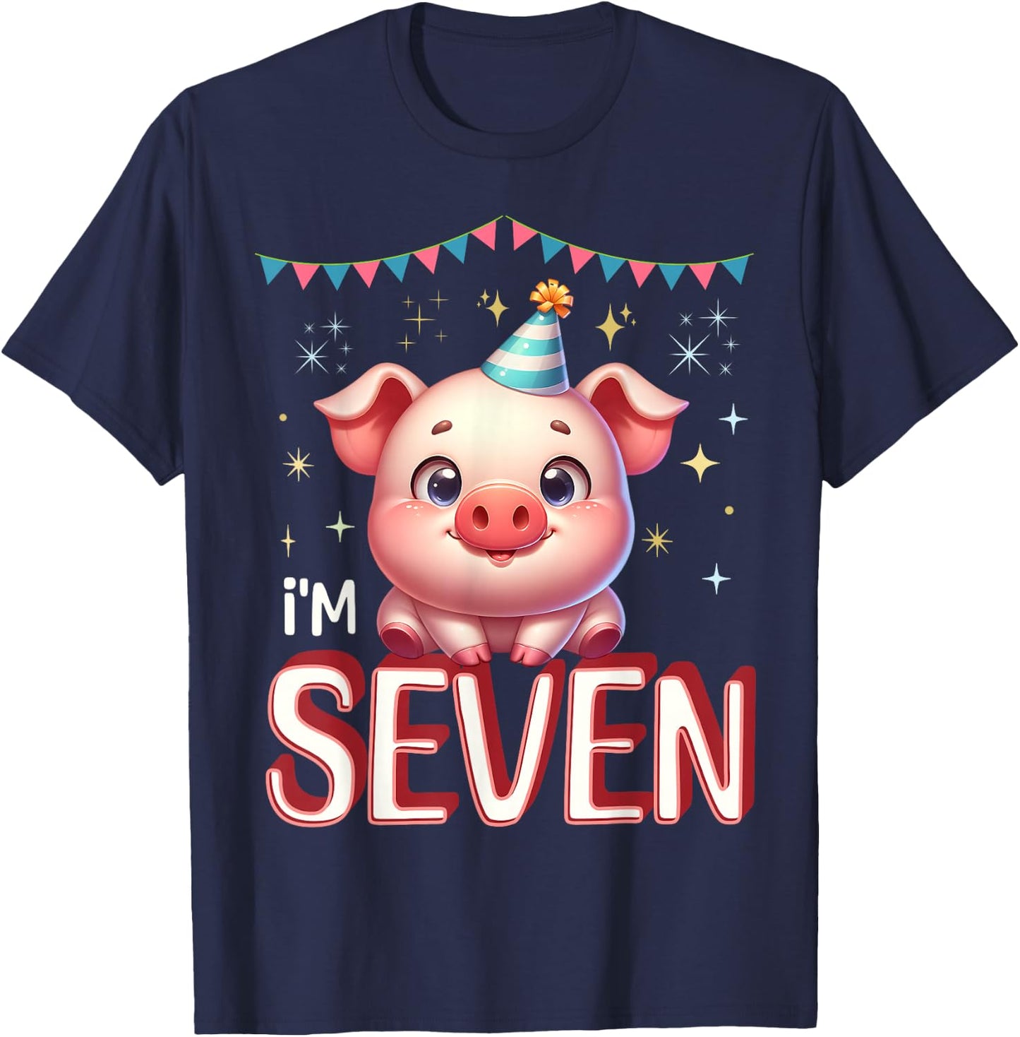 I'm Seven Cute Pig 7 Year old 7th Birthday T-Shirt - T-Shirt | Navy