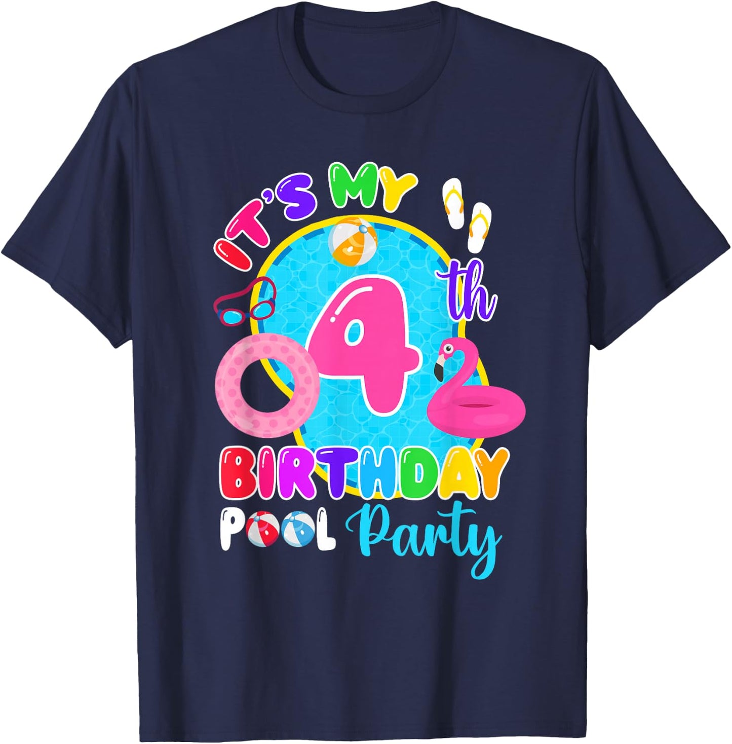 It's My 4th Birthday Summer Pool Party 4 Years Old T-Shirt - T-Shirt | Navy