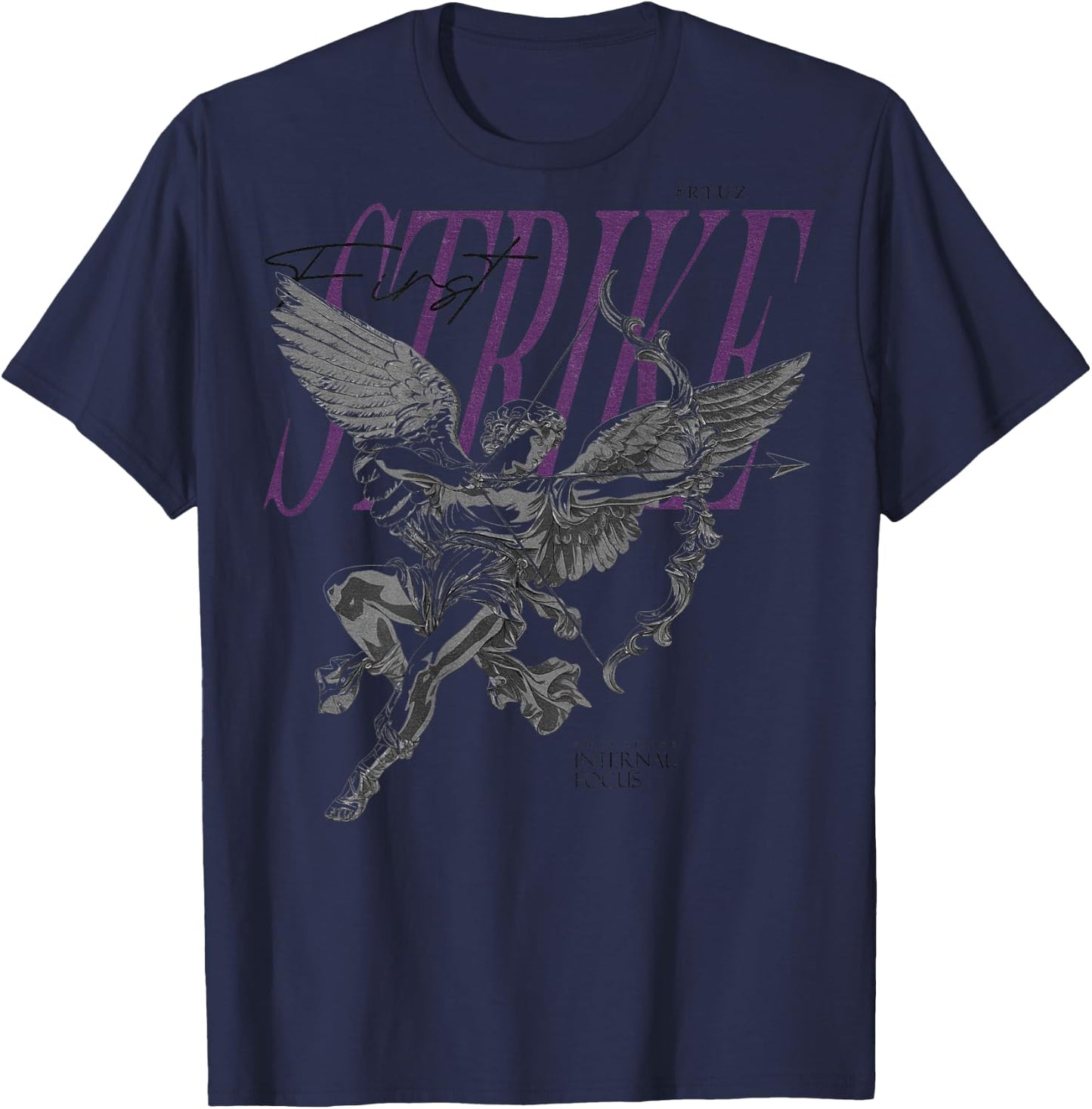 Hip Hop Angel Vintage Edgy Y2K Backprint Streetwear Angel T-Shirt - T-Shirt | Navy