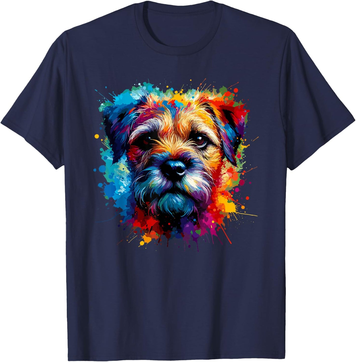 Colourful Splash Art Border Terrier Border Terriers T-Shirt - T-Shirt | Navy
