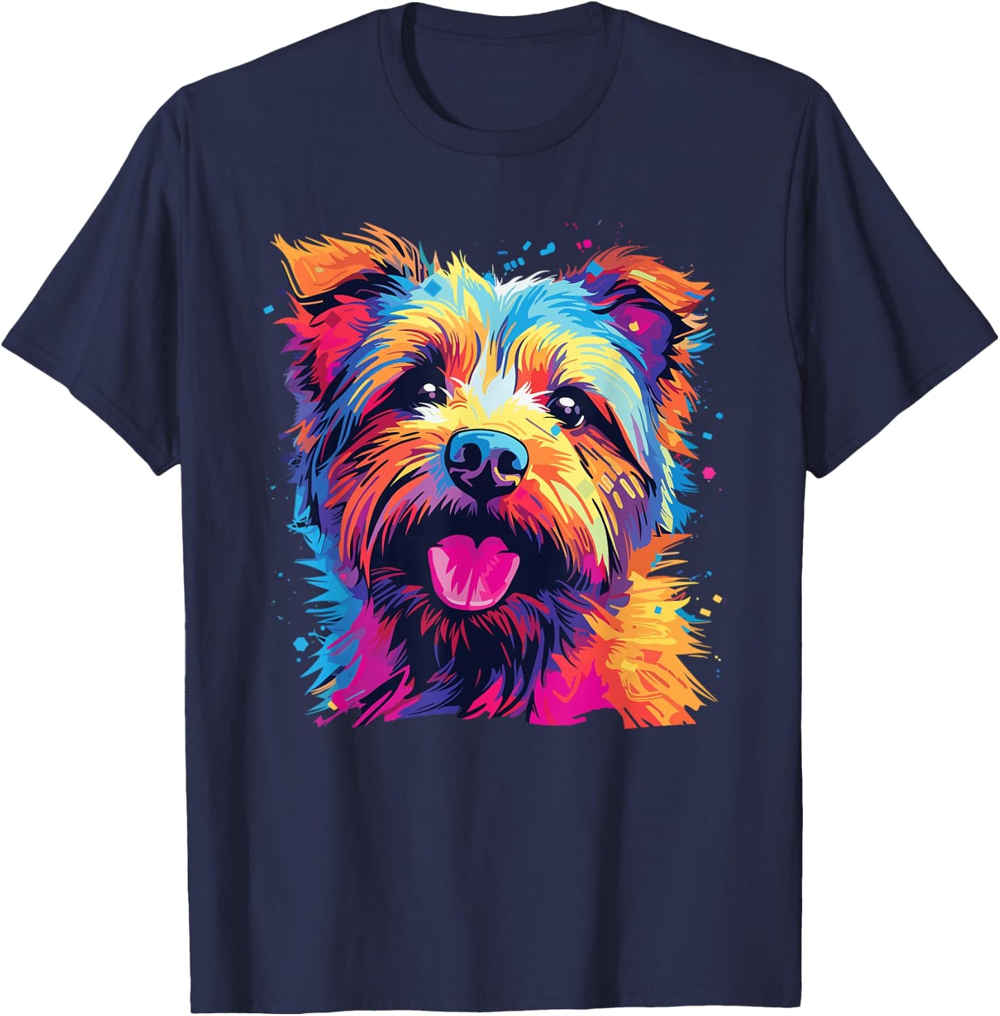 Watercolour Colourful Norfolk Terrier Dogs T-Shirt - T-Shirt | Navy