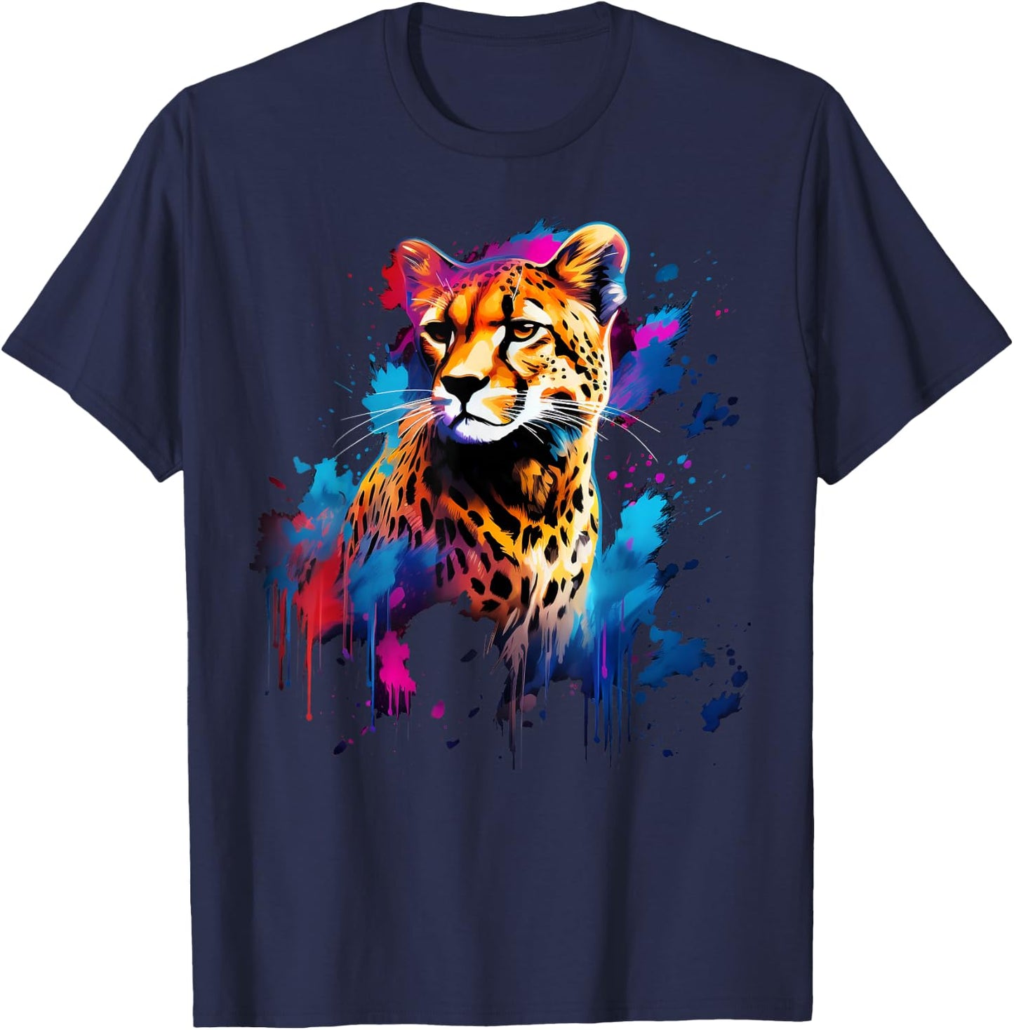 Cool Cheetah on Colourful Painted Cheetah , black T-Shirt - T-Shirt | Navy