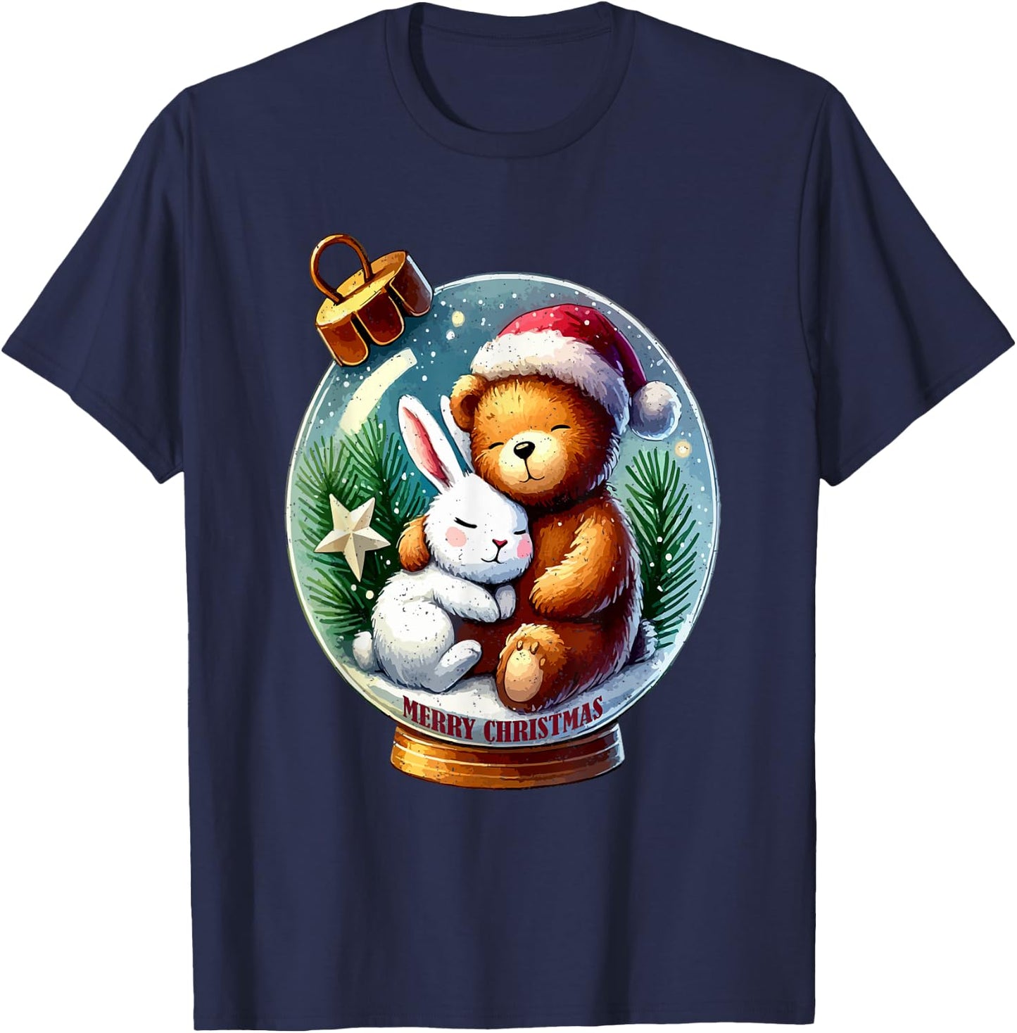 Bunny Bear Snowball Christmas Cute X-mas Festive Holiday T-Shirt - T-Shirt | Navy