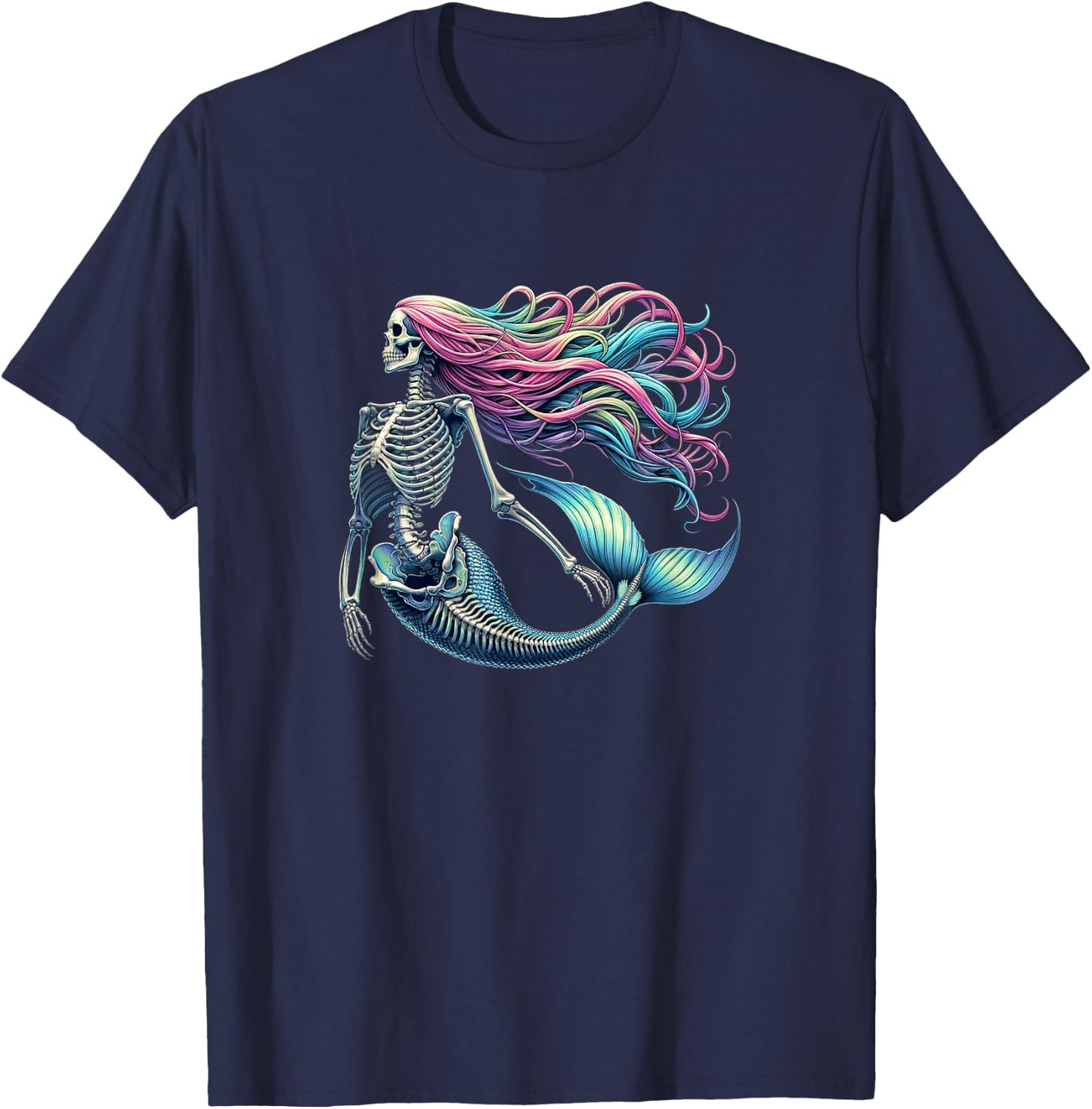 Mermaid Skeleton - Scary Halloween T-Shirt - T-Shirt | Navy