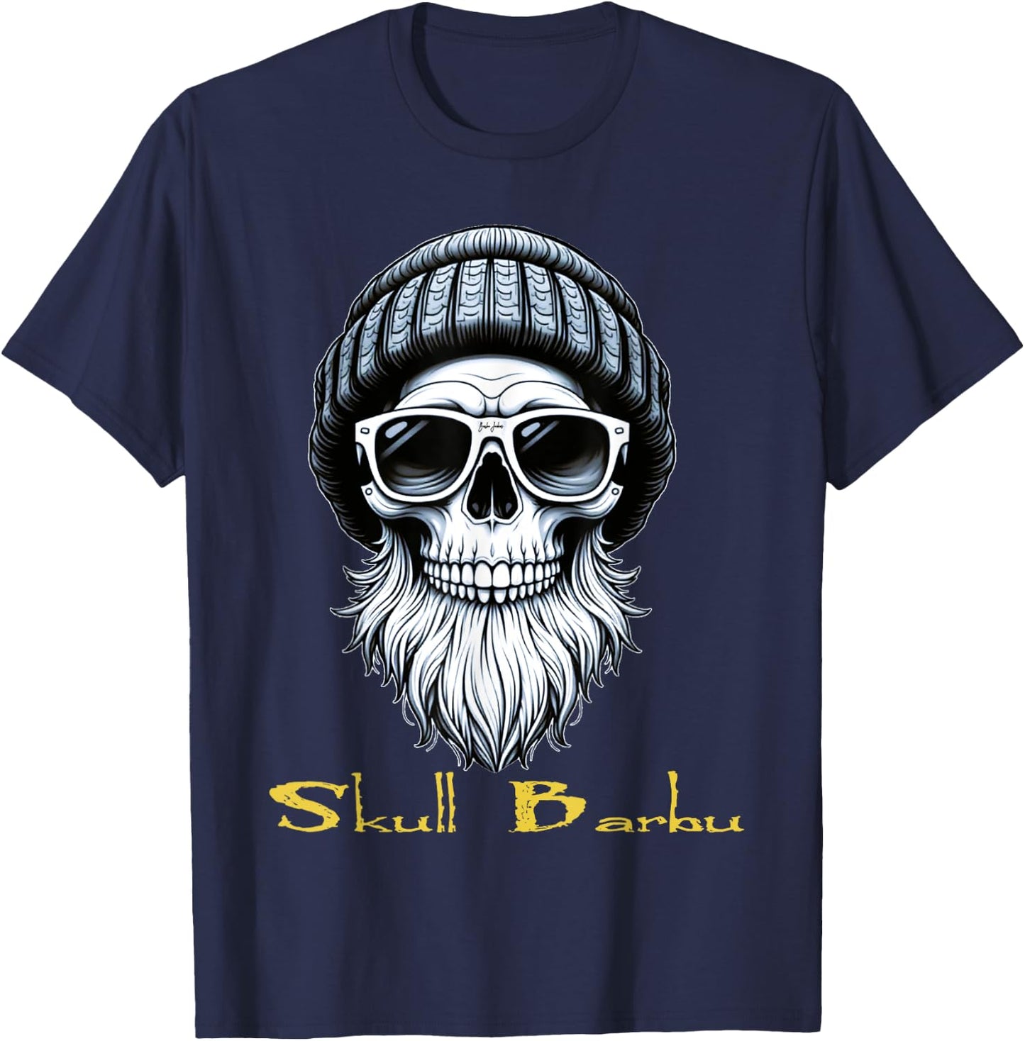 Skull Bearded Skull Beard Gift , Black, S T-Shirt - T-Shirt | Navy