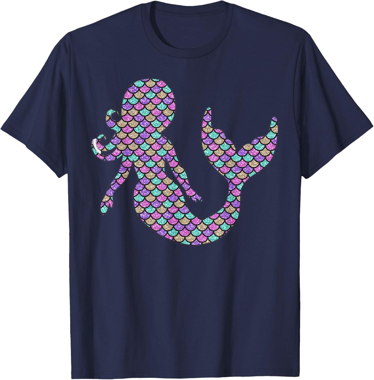 Mermaid Pink Purple Turquoise , black T-Shirt - T-Shirt | Navy