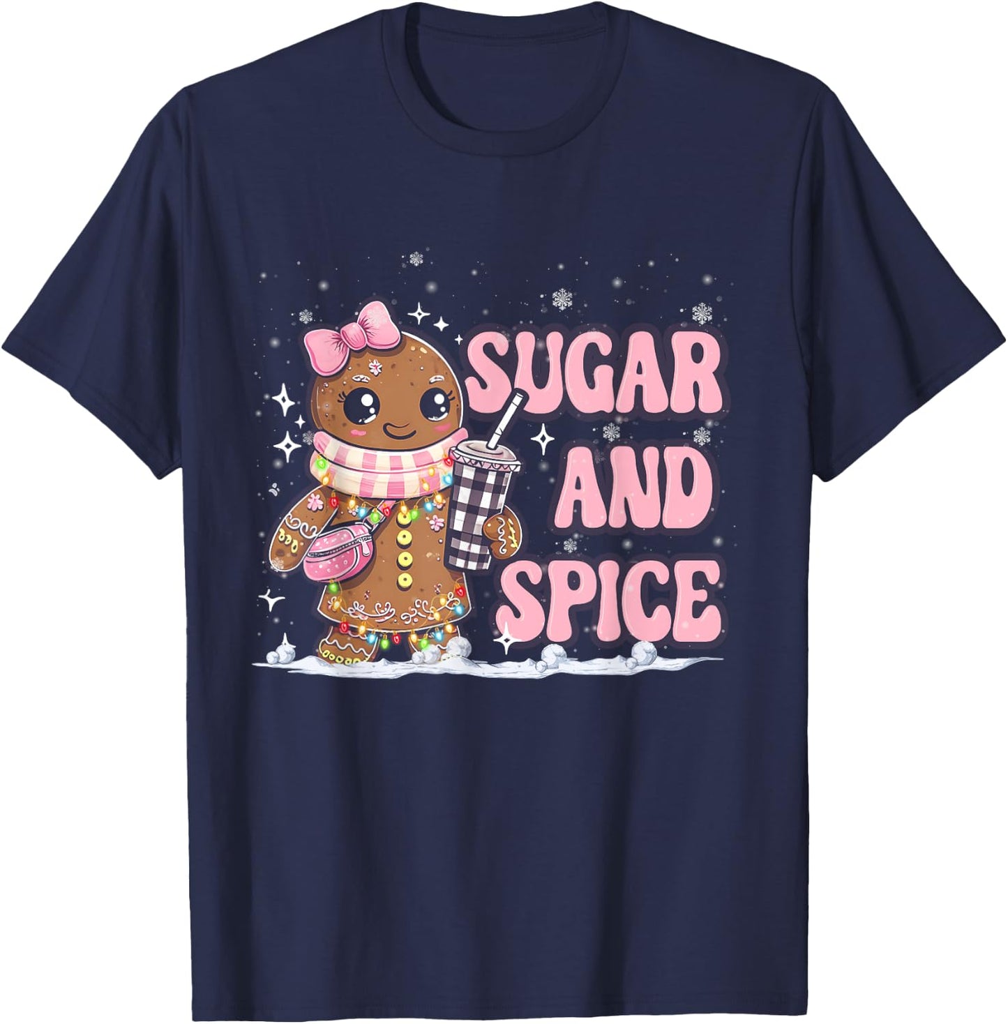 Sugar Spice Gingerbread Bougie Pink Christmas Retro Cookie T-Shirt - T-Shirt | Navy