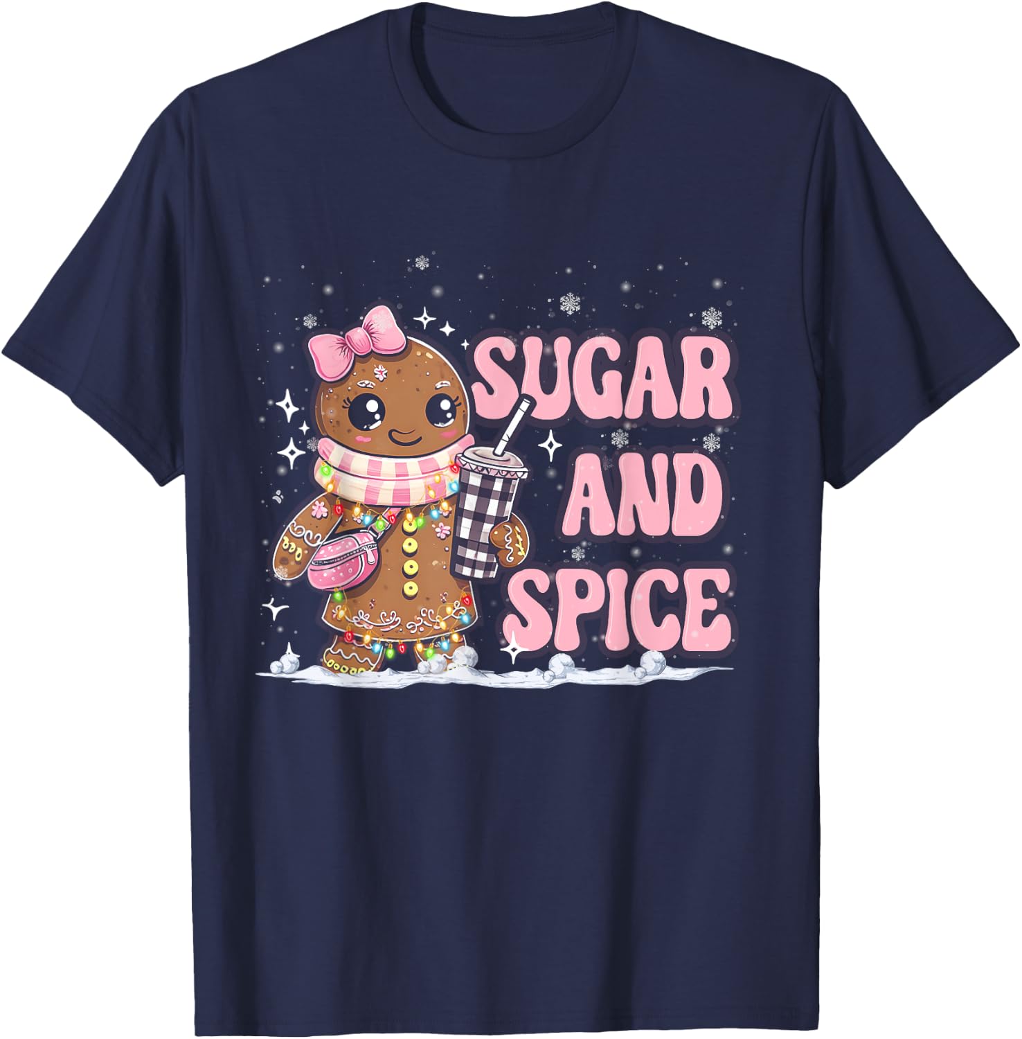 Sugar Spice Gingerbread Bougie Pink Christmas Retro Cookie T-Shirt - T-Shirt | Navy