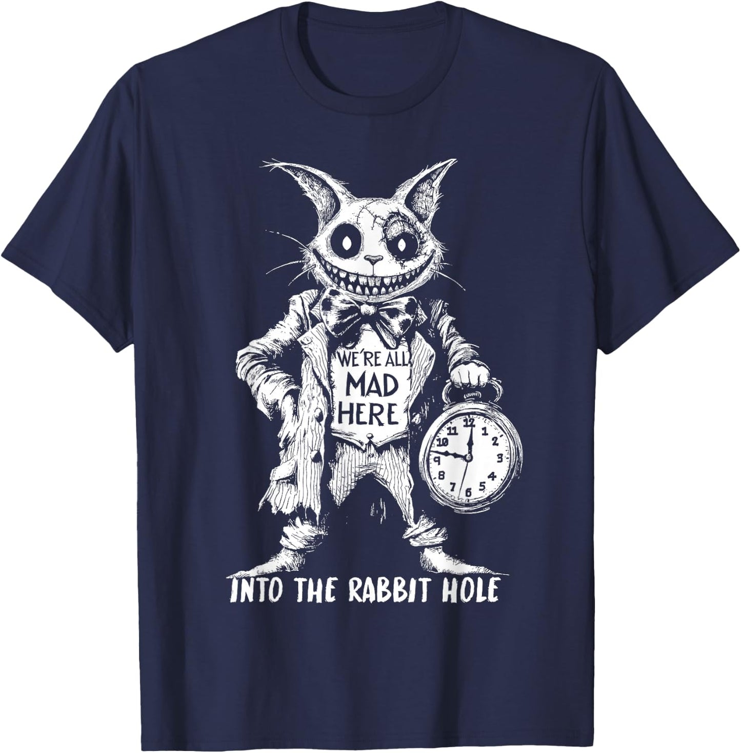 Scary Cheshire Cat in Wonderland Horror T-Shirt - T-Shirt | Navy