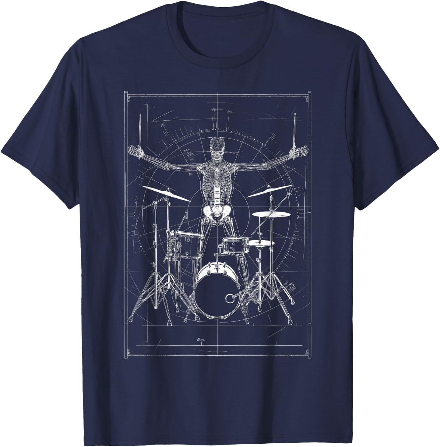 Vitruvian Skeleton Drummer Heavy Metal Drum Da Vinci Mashup T-Shirt - T-Shirt | Navy