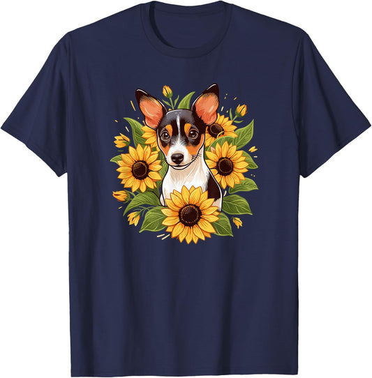 Cute Funny Sunflowers Rat Terrier Lover T-Shirt - T-Shirt | Navy