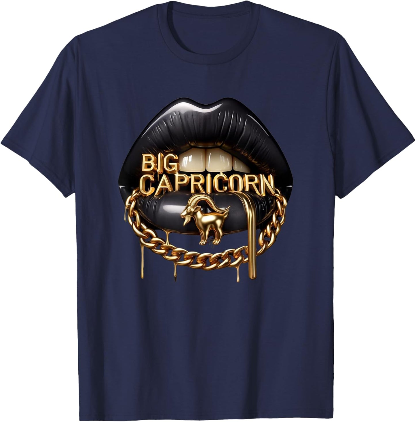 Big Capricorn Astrology Zodiac Lips Mouth T-Shirt - T-Shirt | Navy
